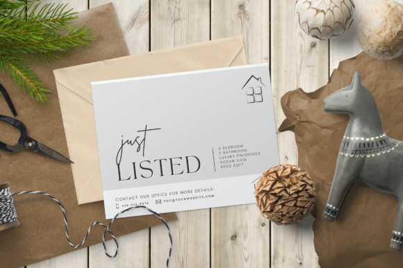 Editable Just Listed Realtor Postcard: Graphics and Print Templates