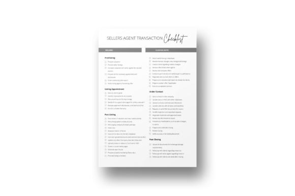 Sellers Agent Transaction Checklist Free Graphics